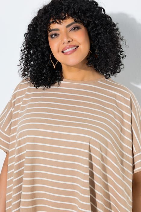 Poncho oversize, motif à rayures et col rond