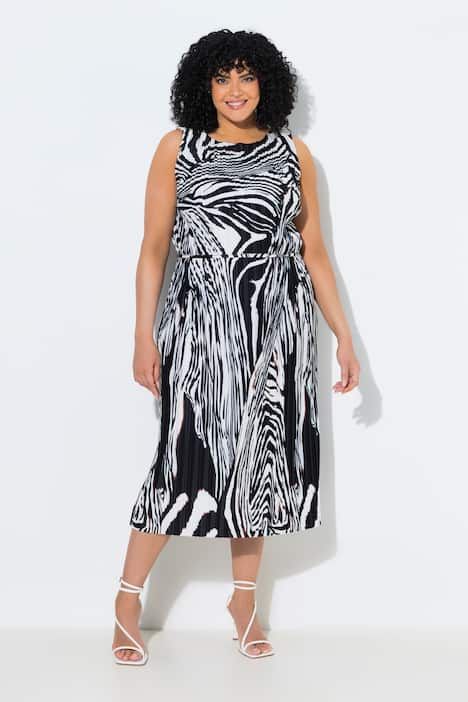 Robe midi sans manches, modèle plissé avec motif zébré, décolleté rond