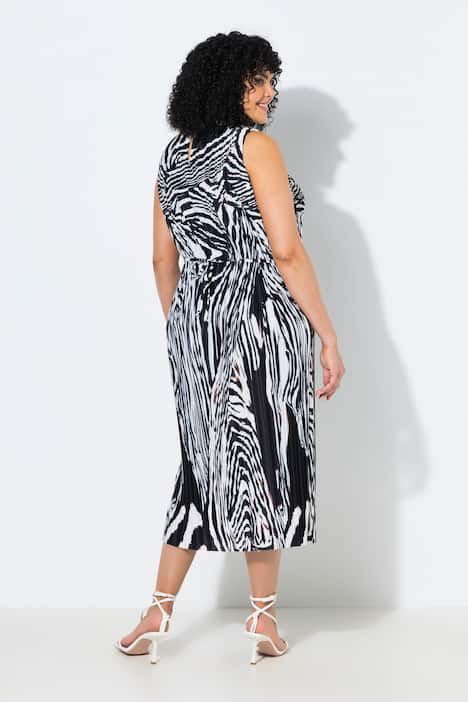 Robe midi sans manches, modèle plissé avec motif zébré, décolleté rond