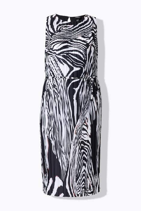 Robe midi sans manches, modèle plissé avec motif zébré, décolleté rond