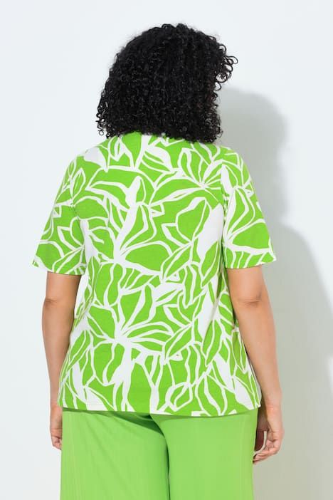 Blouse motif feuilles, décolleté en V et manches courtes