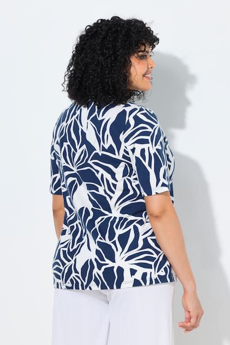 Blouse motif feuilles, décolleté en V et manches courtes