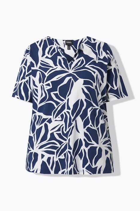 Blouse motif feuilles, décolleté en V et manches courtes