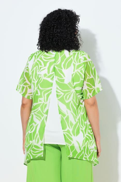 Blouse en mousseline, décolleté rond et manches courtes, fente dans le dos