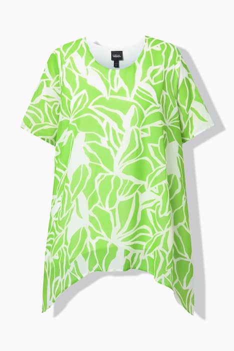 Blouse en mousseline, décolleté rond et manches courtes, fente dans le dos