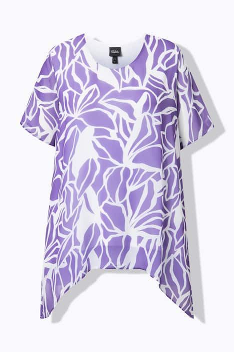 Blouse en mousseline, décolleté rond et manches courtes, fente dans le dos