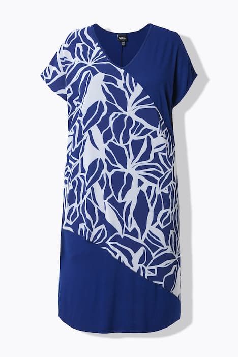 Robe en jersey, voile en mousseline, décolleté en V et manches courtes