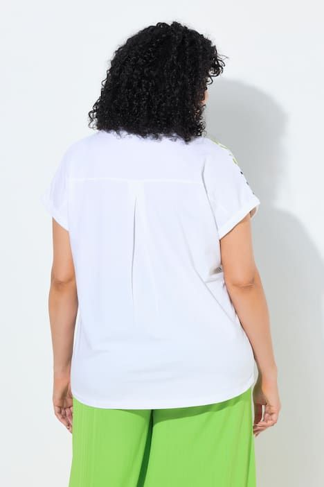 T-shirt oversize, imprimé feuilles, décolleté rond et manches courtes
