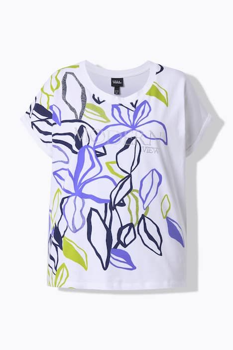 T-shirt oversize, imprimé feuilles, décolleté rond et manches courtes