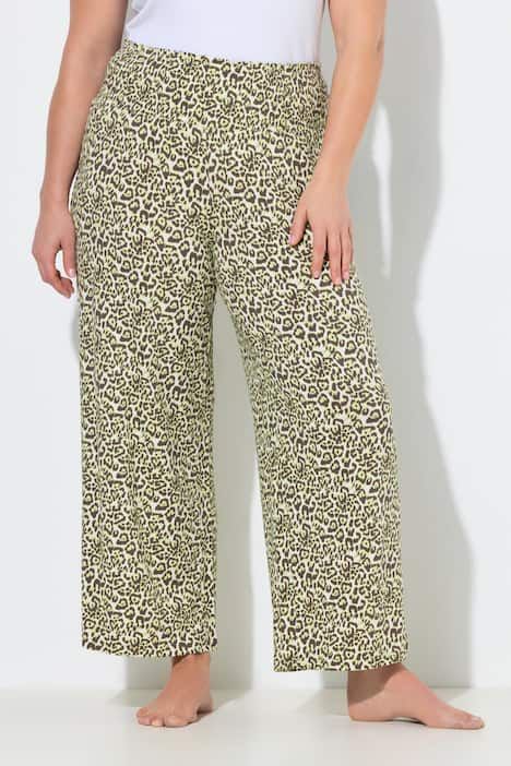 Pantalon Marlène, motif léopard, jambe large et taille élastique
