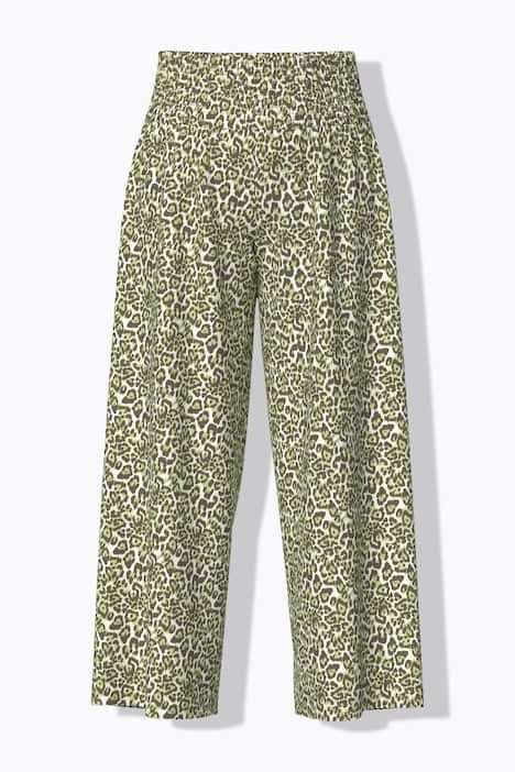 Pantalon Marlène, motif léopard, jambe large et taille élastique