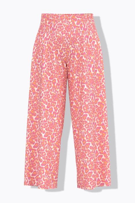 Pantalon Marlène, motif léopard, jambe large et taille élastique