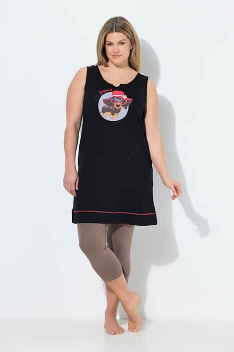 T-shirt long sans manches, motif chien, décolleté rond