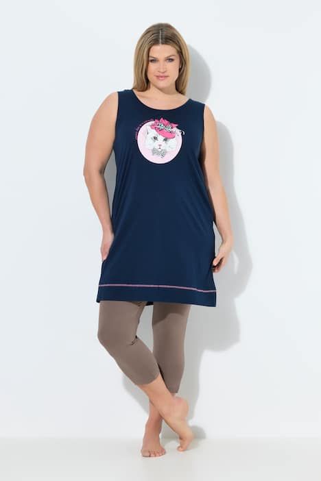 T-shirt long sans manches, motif chat, décolleté rond