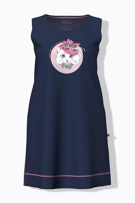 T-shirt long sans manches, motif chat, décolleté rond