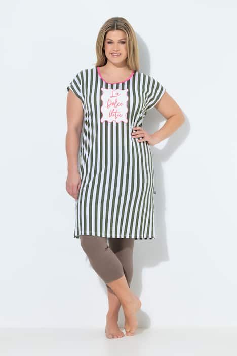 Chemise de nuit/grand T-shirt, rayures et message, manches évasées