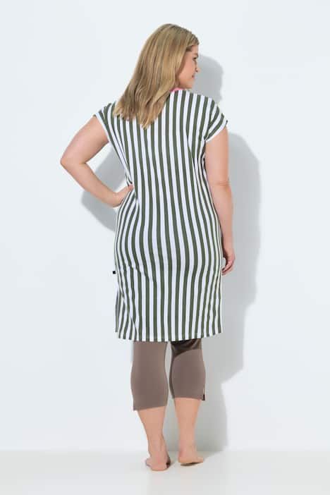 Chemise de nuit/grand T-shirt, rayures et message, manches évasées