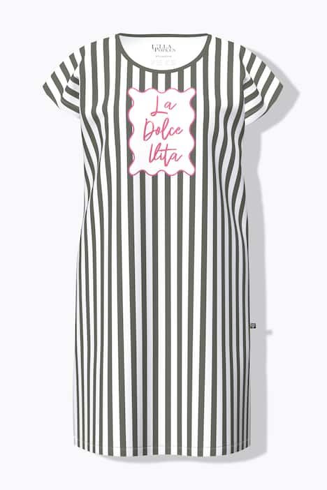 Chemise de nuit/grand T-shirt, rayures et message, manches évasées