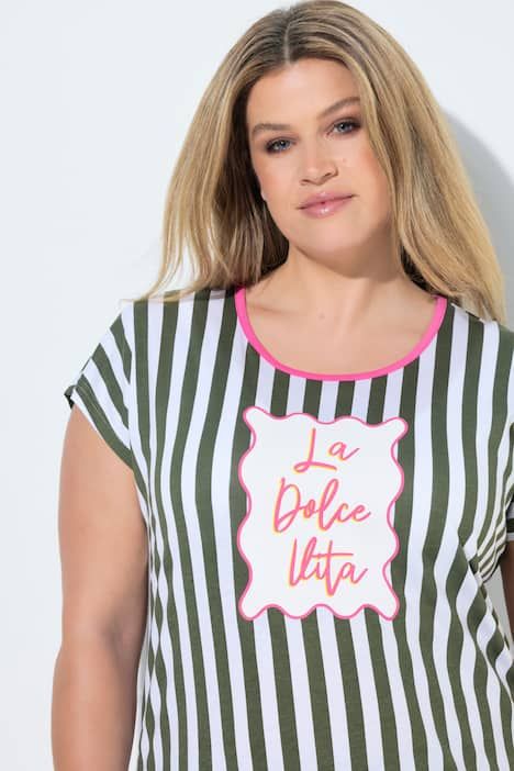 Chemise de nuit/grand T-shirt, rayures et message, manches évasées