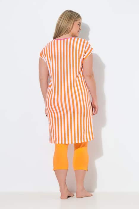 Chemise de nuit/grand T-shirt, rayures et message, manches évasées