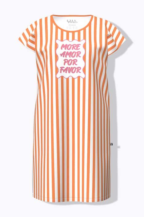 Chemise de nuit/grand T-shirt, rayures et message, manches évasées