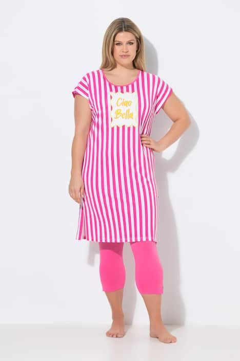 Chemise de nuit/grand T-shirt, rayures et message, manches évasées