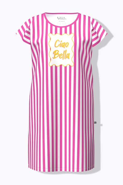 Chemise de nuit/grand T-shirt, rayures et message, manches évasées