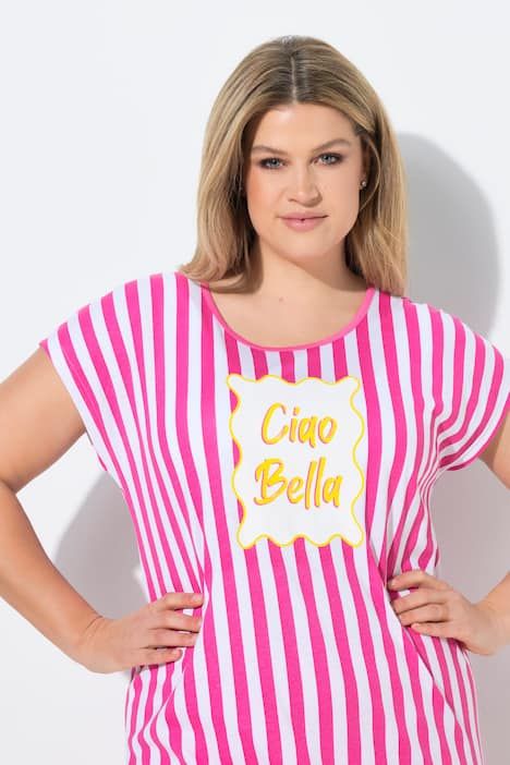 Chemise de nuit/grand T-shirt, rayures et message, manches évasées