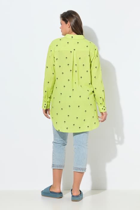 Chemisier long en mousseline, manches longues, imprimé