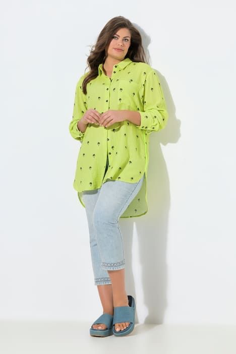 Chemisier long en mousseline, manches longues, imprimé