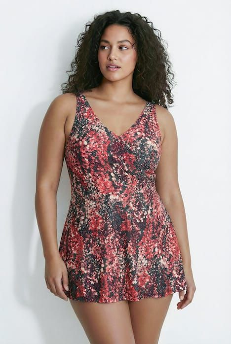 Robe de bain à bonnets souples, style cache-cœur, motif floral « petits points colorés »