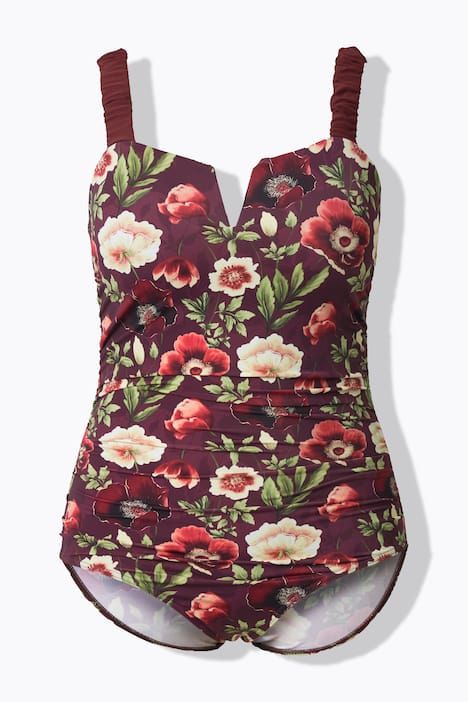 Maillot de bain, bonnets souples, motif floral et bretelles « scrunchie », matière recyclée