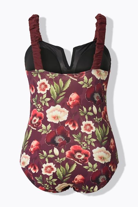 Maillot de bain, bonnets souples, motif floral et bretelles « scrunchie », matière recyclée