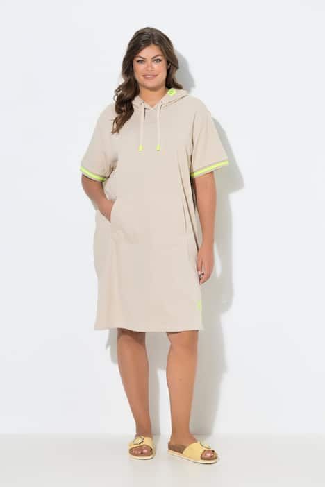 Robe sweat de plage, manches 1/2, capuche, imprimé au dos