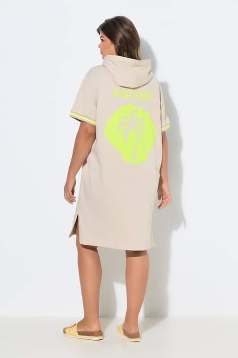 Robe sweat de plage, manches 1/2, capuche, imprimé au dos