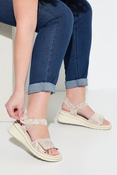 Sandales en cuir Caprice, fermetures à scratch et semelle de propreté amovible - largeur H