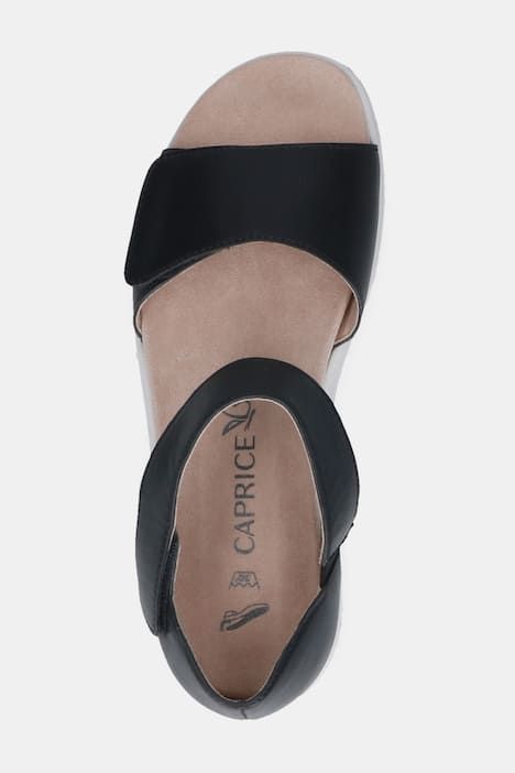 Sandalettes en cuir Caprice, fermeture à scratch et semelle de propreté amovible - largeur G