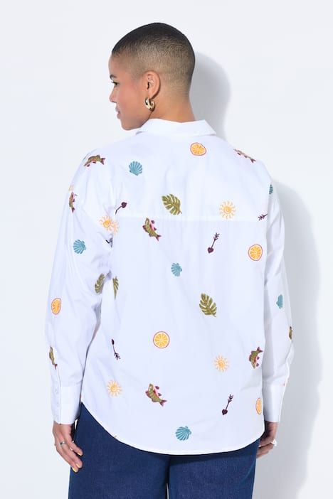 Chemisier coupe oversize, broderie all-over et manches longues