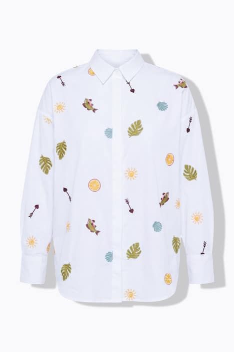 Chemisier coupe oversize, broderie all-over et manches longues