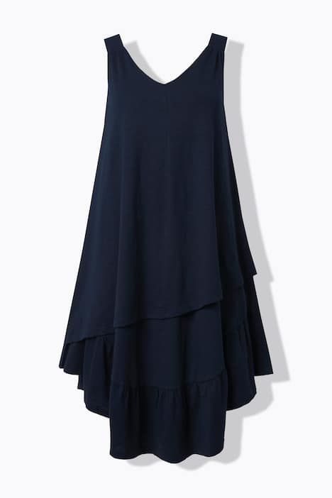 Robe midi en coton bio texturé, décolleté en V, sans manches