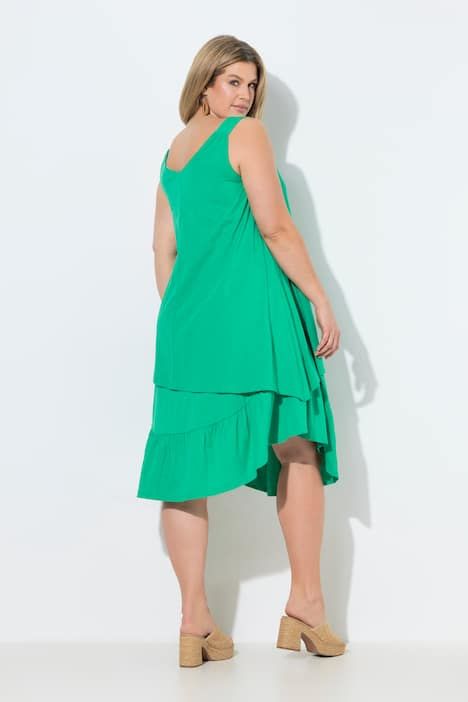 Robe midi en coton bio texturé, décolleté en V, sans manches