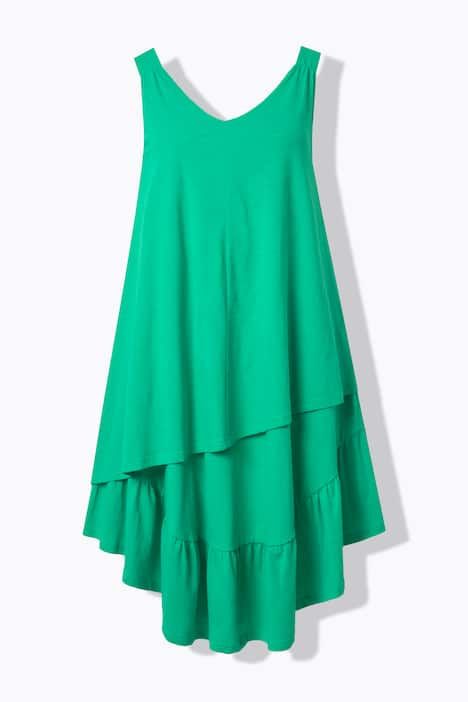 Robe midi en coton bio texturé, décolleté en V, sans manches