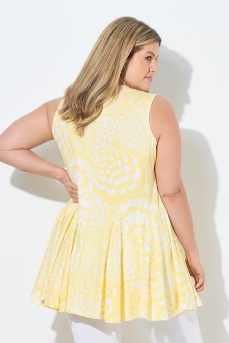 Haut sans manches, motif coquillages, col tunisien et plis godet