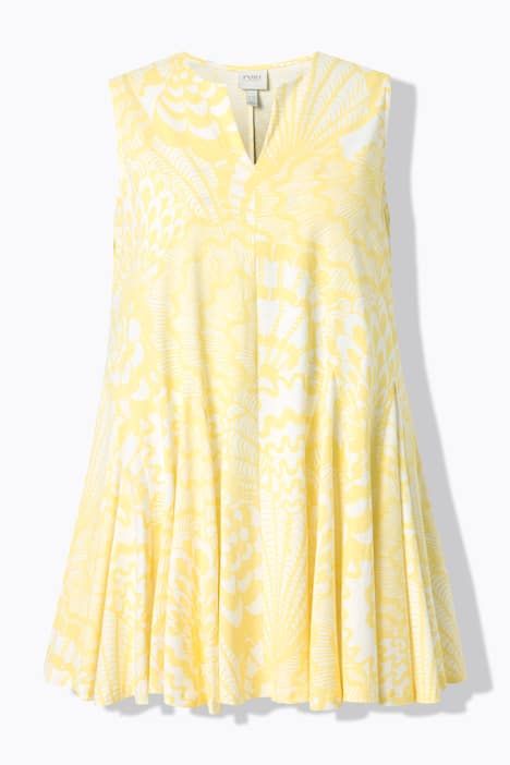 Haut sans manches, motif coquillages, col tunisien et plis godet