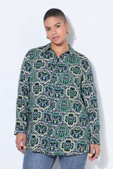 Chemisier à manches longues, imprimé mosaïque et coupe Straight Fit