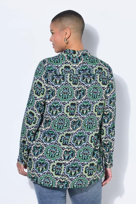 Chemisier à manches longues, imprimé mosaïque et coupe Straight Fit