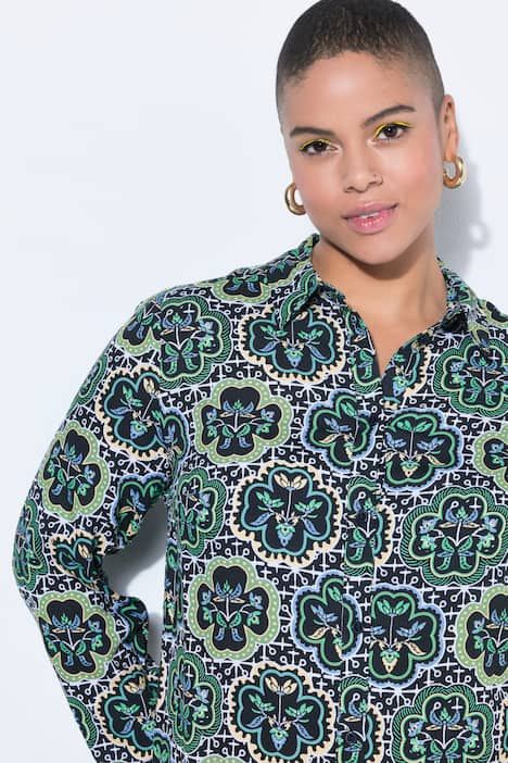 Chemisier à manches longues, imprimé mosaïque et coupe Straight Fit