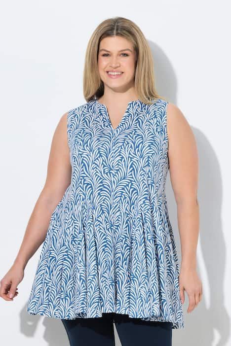 Haut sans manches en coton bio, col tunisien et plis godet