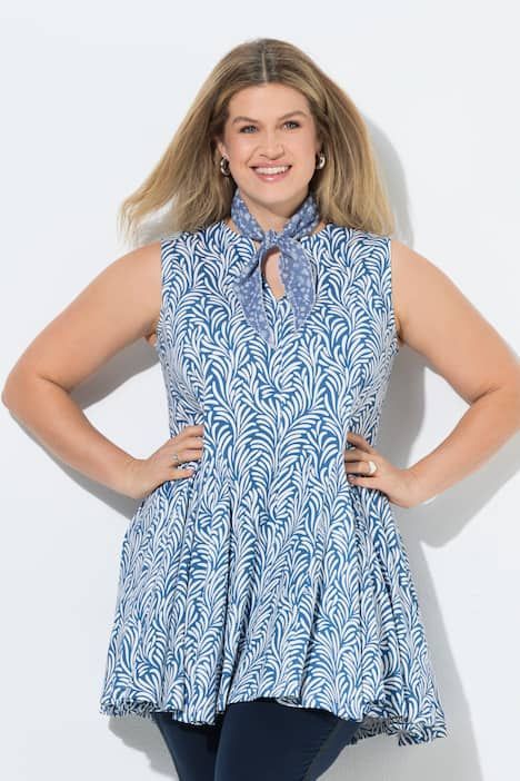 Haut sans manches en coton bio, col tunisien et plis godet