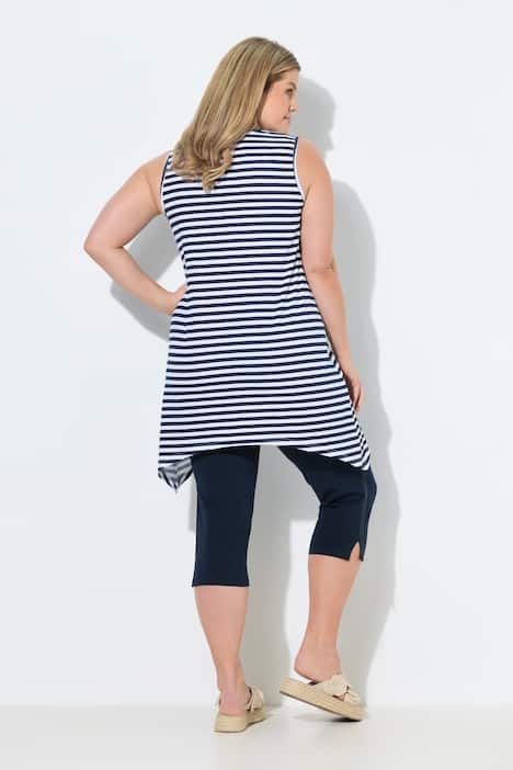 Top rayé long, décolleté en V et coupe évasée, sans manches